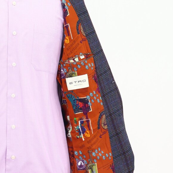 ETRO 44L Blue Blazer Sport Coat Jacket 2-Button Check T365 - Picture 11 of 11